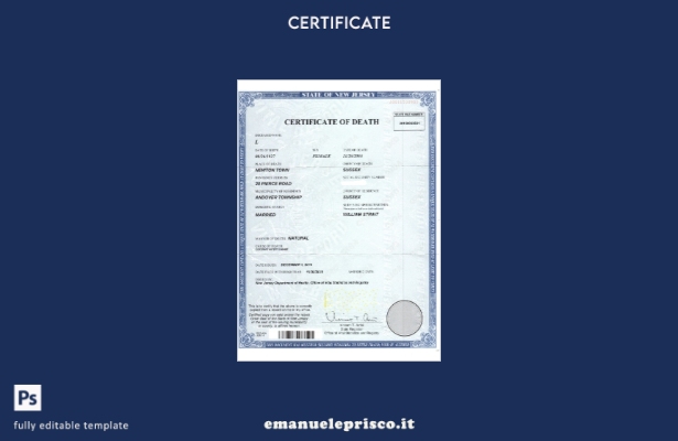 modello di certificato di morte USA New Jersey in stile verificato